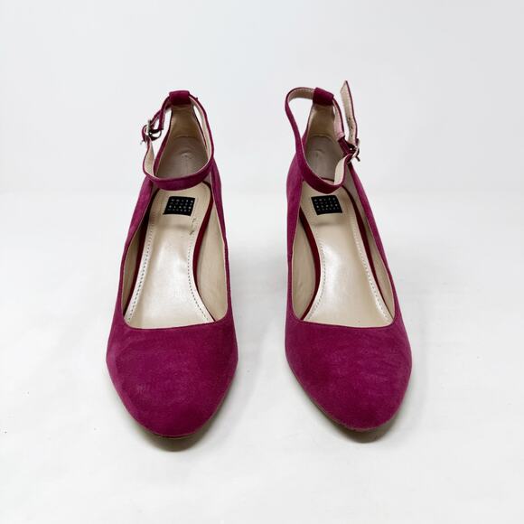[White House Black Market] Plum Suede Chunky Almond Toe Ankle Strap Heels Sz 8.5 - Picture 7 of 10